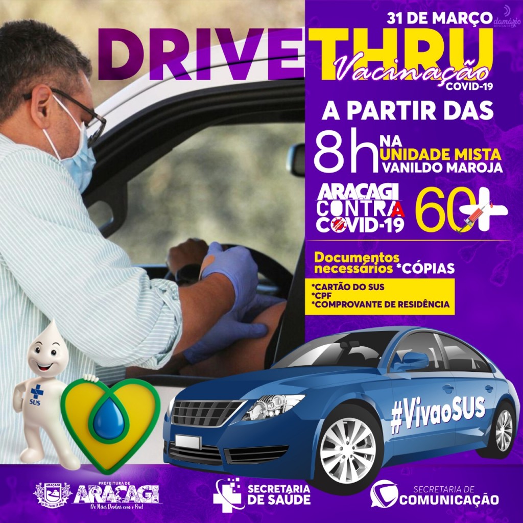 SMS irá realizar nesta quarta (31),  um "Drive-thru de vacinação para Idosos a partir de 60 anos