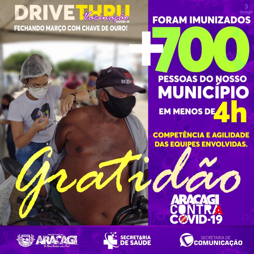 Vacinação em Drive-Trhu realizada pela SMS de Araçagi vacinou mais de 700 pessoas em apenas 4 horas