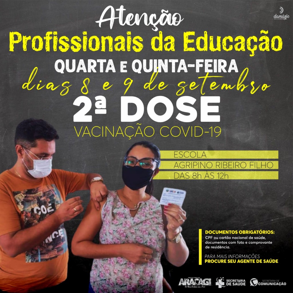 Araçagi aplica nesta quarta e quinta segunda dose da vacina contra coronavírus em profissionais da educação do município